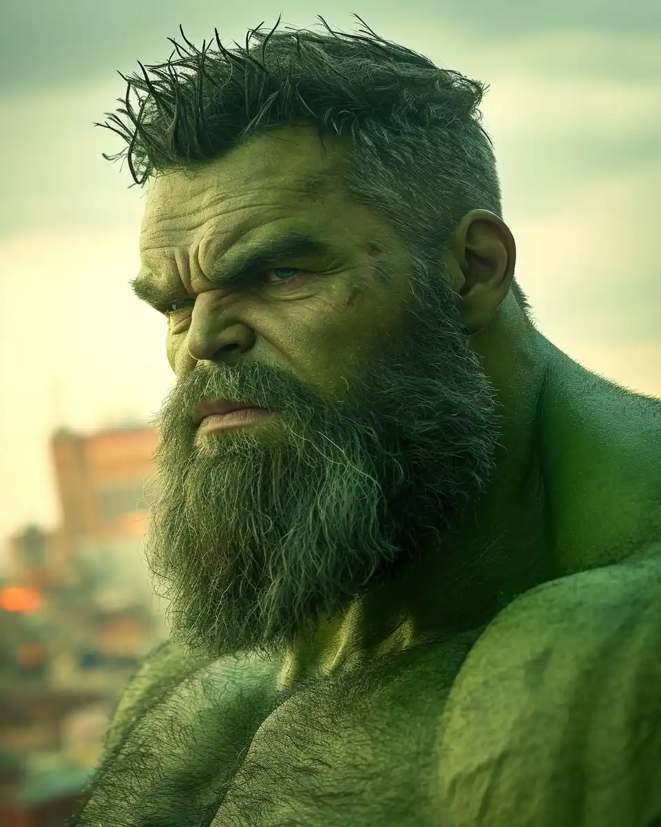 Bearded Hulk in Cityscape