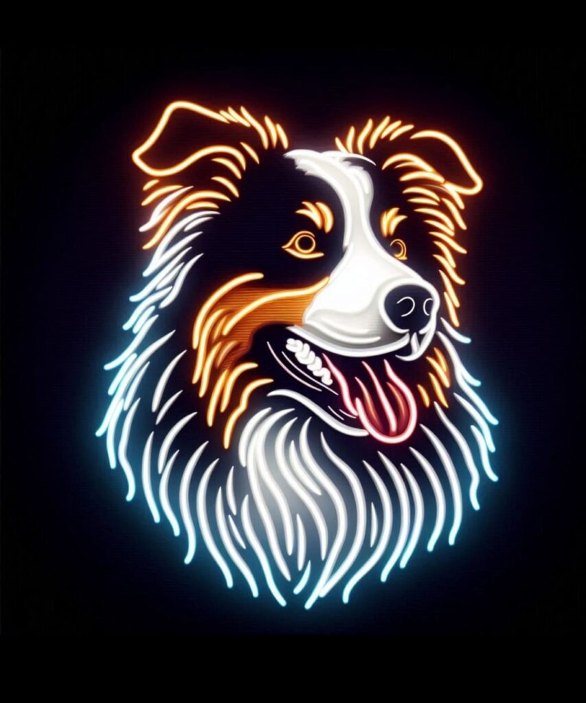 Neon White and Orange Australian Shepherd Silhouette