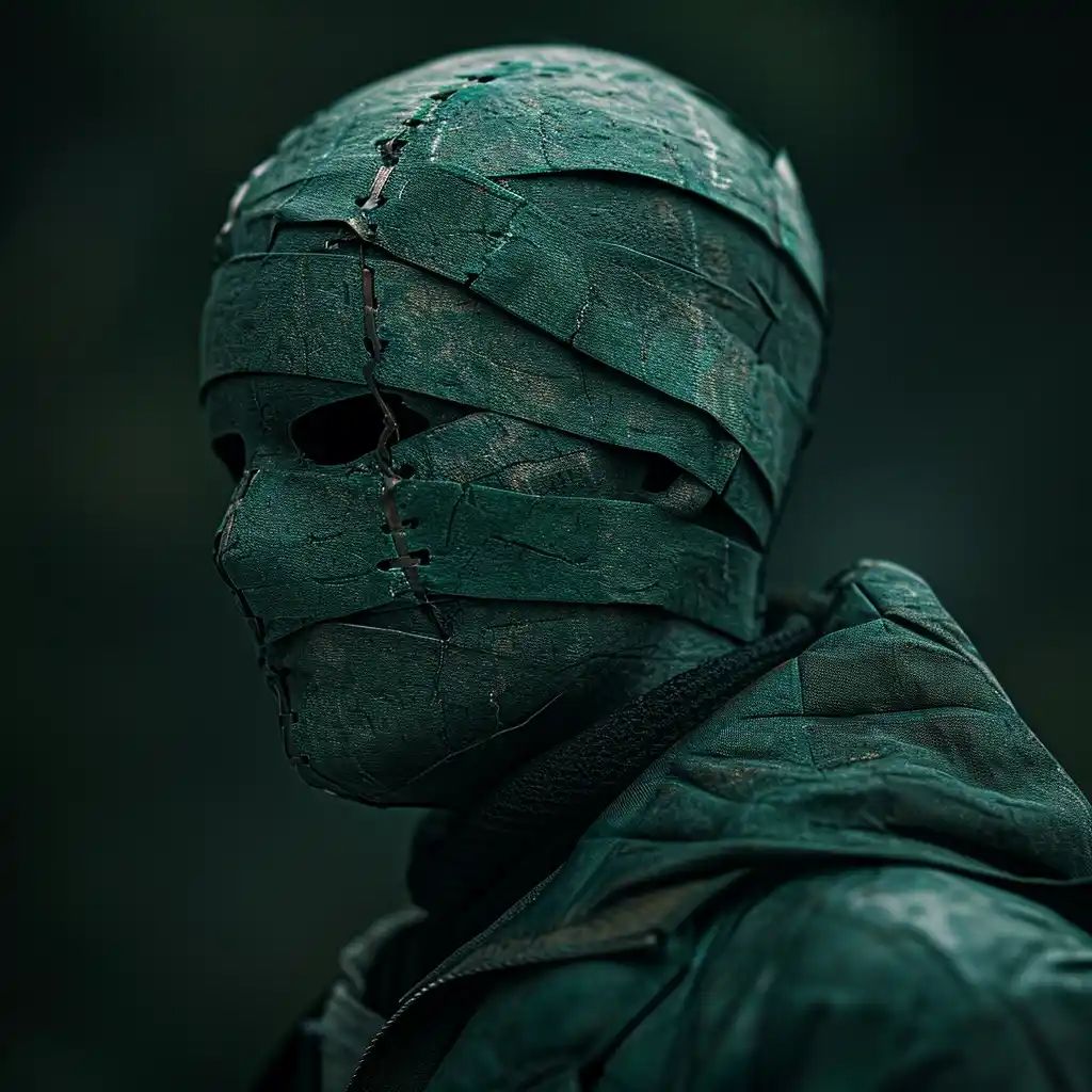 Masked Man Hyperrealistic Dark Cinematic