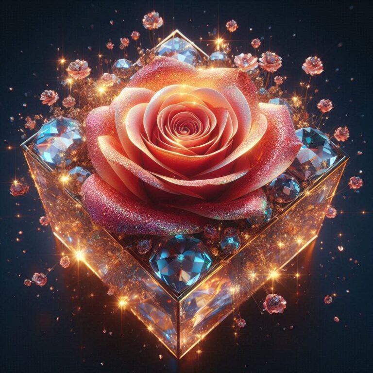 Sparkling Rose With Crystal Box Named Angie 3D Art