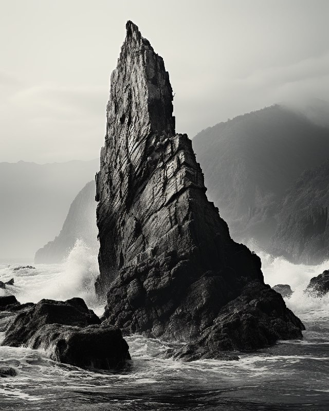 Huge Ocean Stone in Black and White Close Up