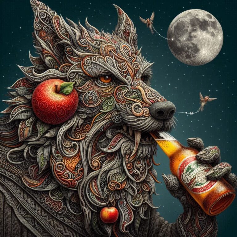 Xenomorph Wolf Apple Fractal Drinking Corona Beer