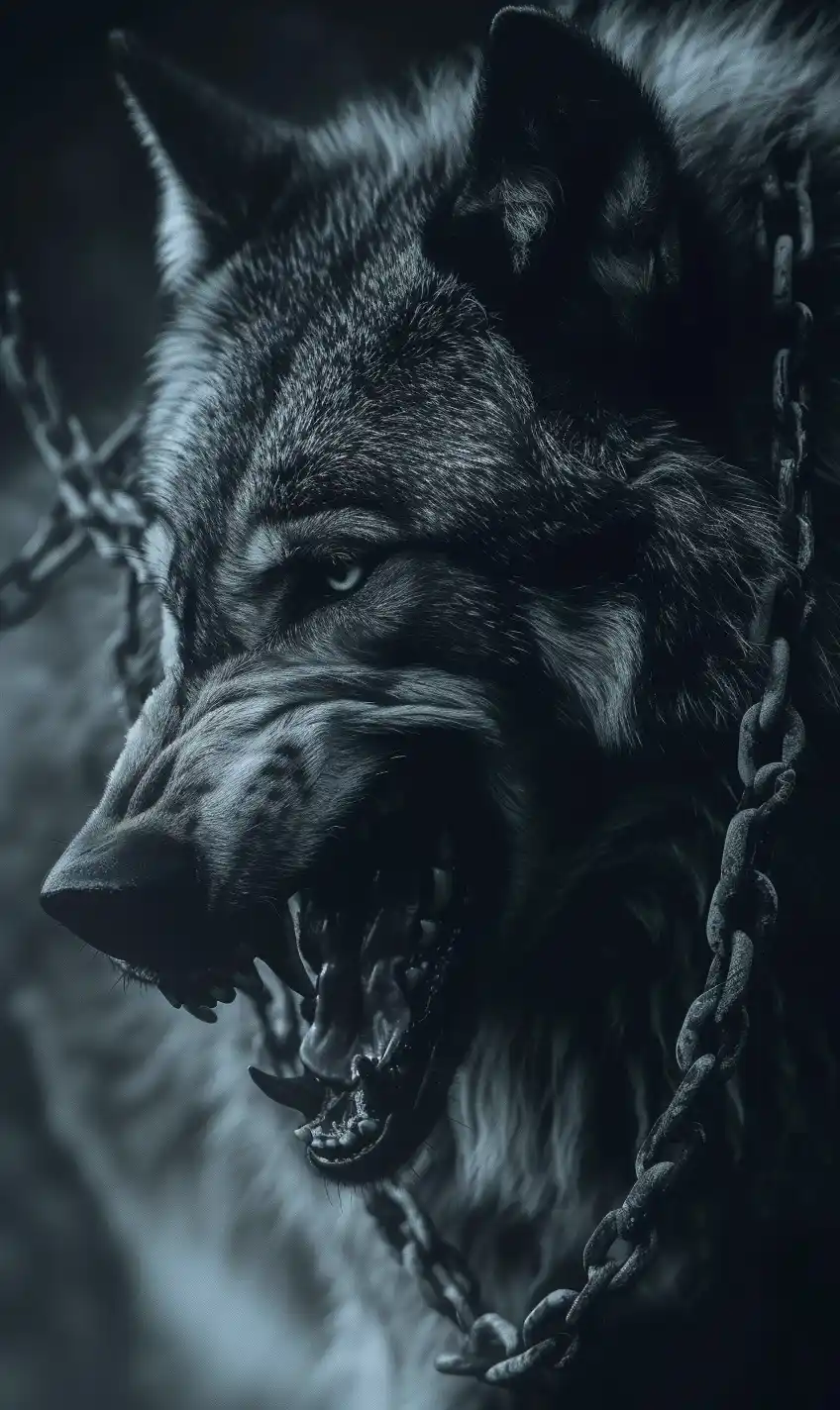 Fenrir in Chains Monochrome Realism