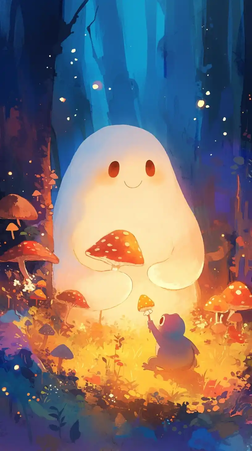 Cute Ghost  Frog Studio Ghibli Forest