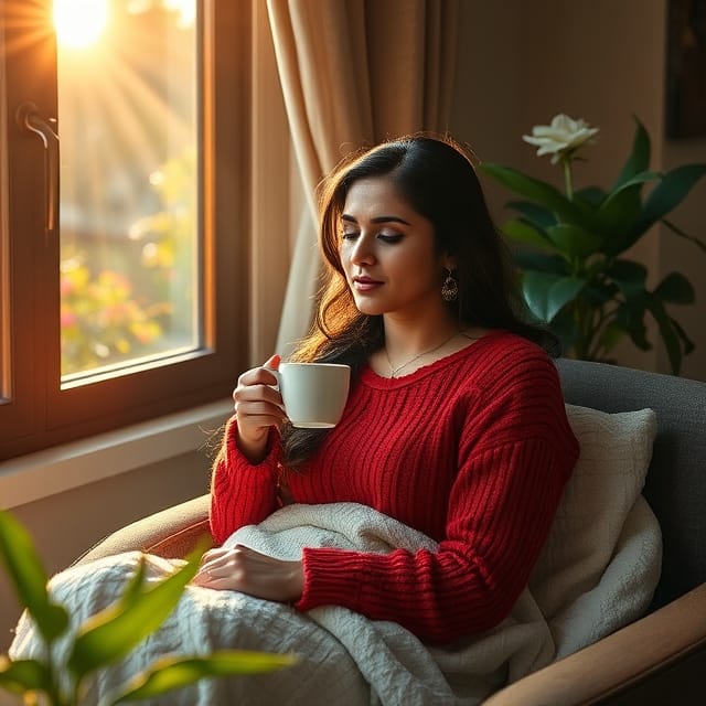 Beautiful Indian Woman Sitting Luxury Room