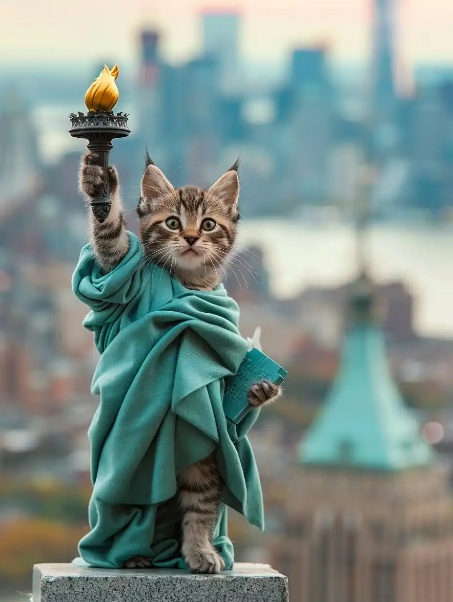 Statue Kitten Liberty Skyline
