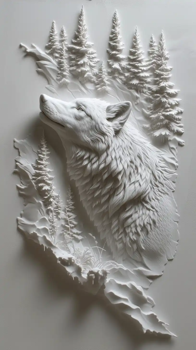 Bas-Relief Wolf in Forest