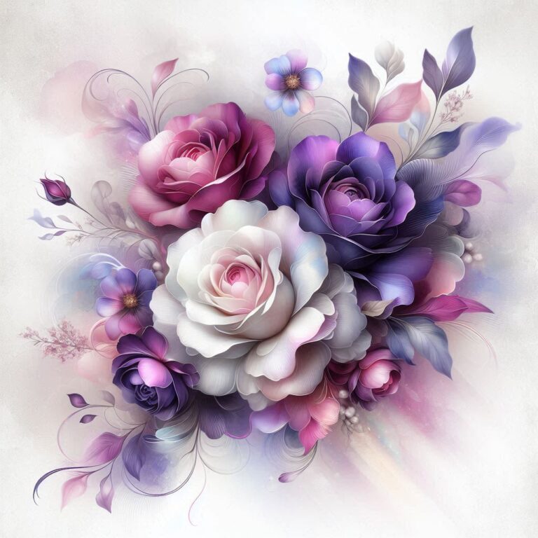 Purple and Pink Roses on Iridescent Airbrushed Background