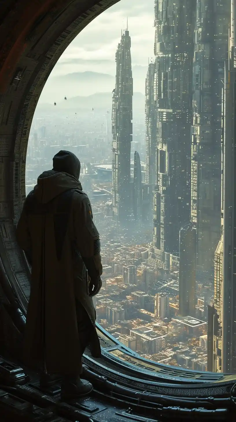 Futuristic City with Moebius Statues