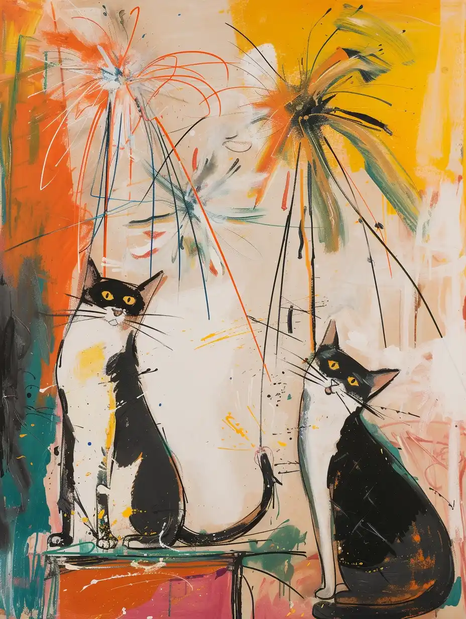Animated Cats Fireworks
