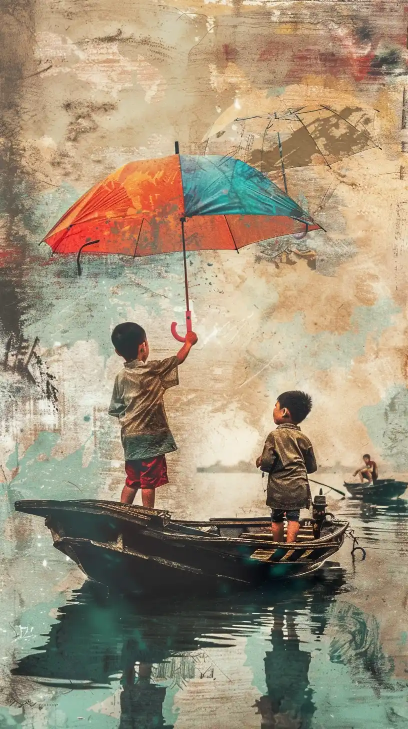 Chinese Children with Umbrellas