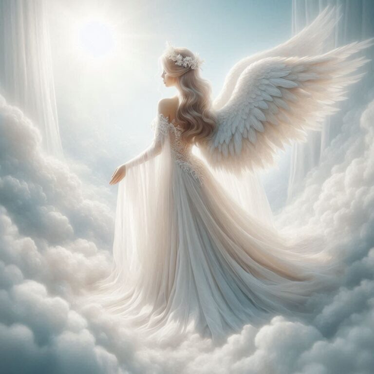Ethereal Airbrushed Angel on Clouds with Sun Beams