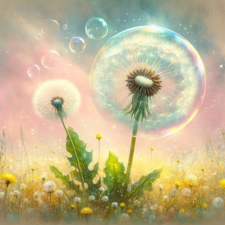 Whimsical Watercolor Dandelion Inside Transparent Bubble