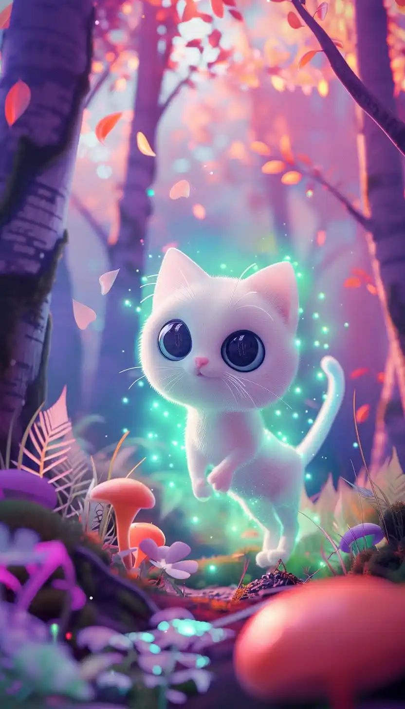 Whimsical Cat in Enchanted Forest