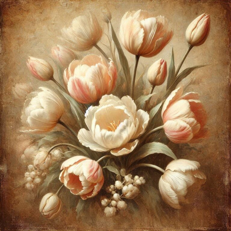 Antique Tulip Oil Portrait Painting