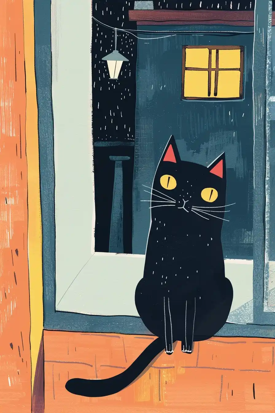 Illustrated Black Cat Portrait