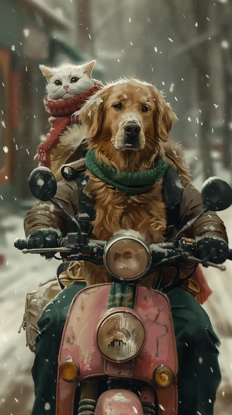 Golden Retriever  Cat Motorcycle Ride