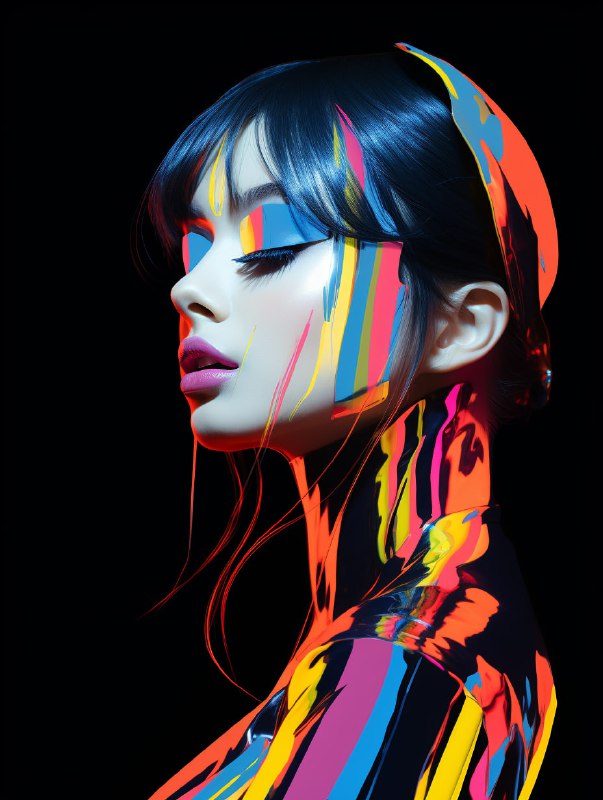 Neon Pop Art Female Silhouette with Glitch Effects