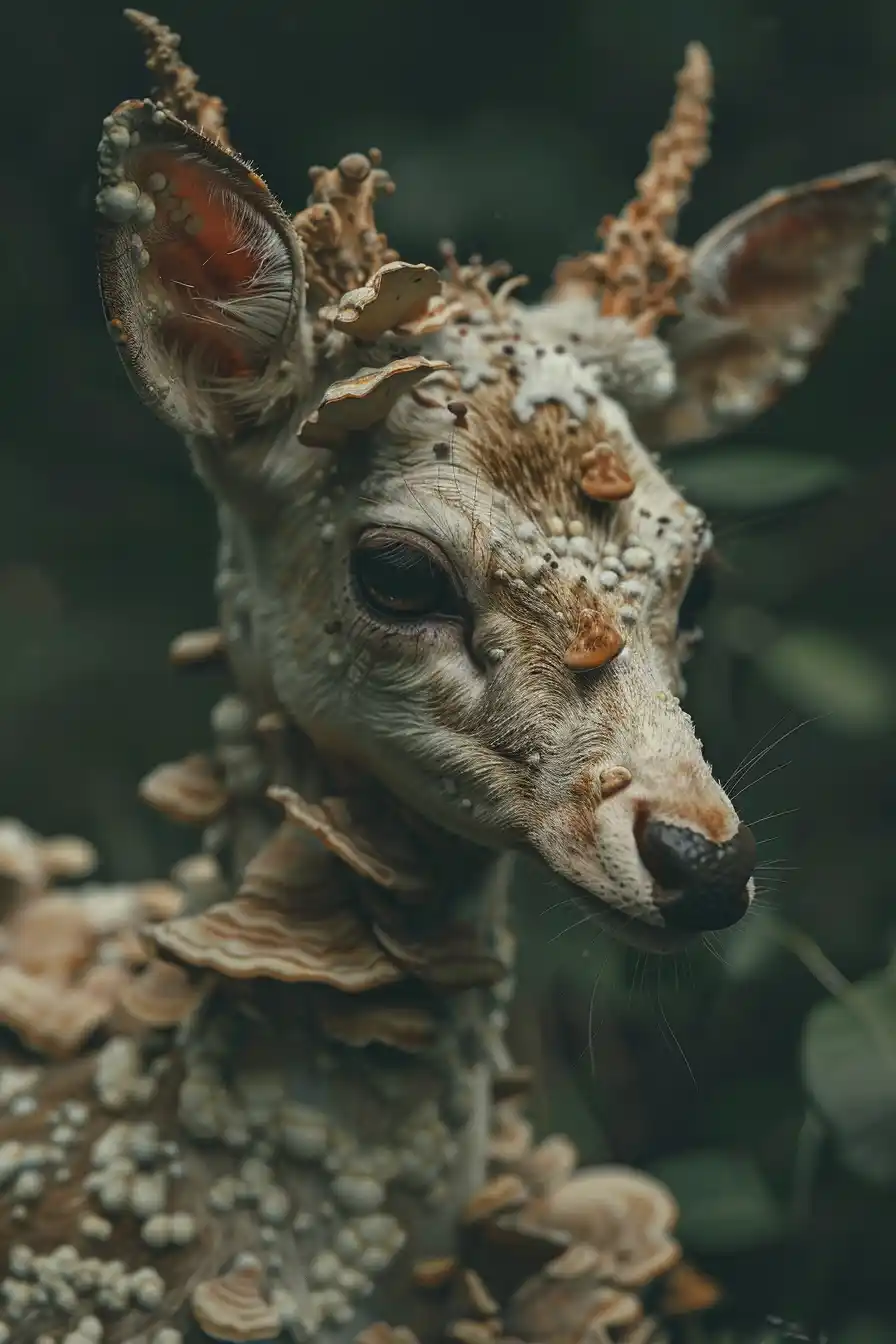 Fungal Deer in Dark Realism