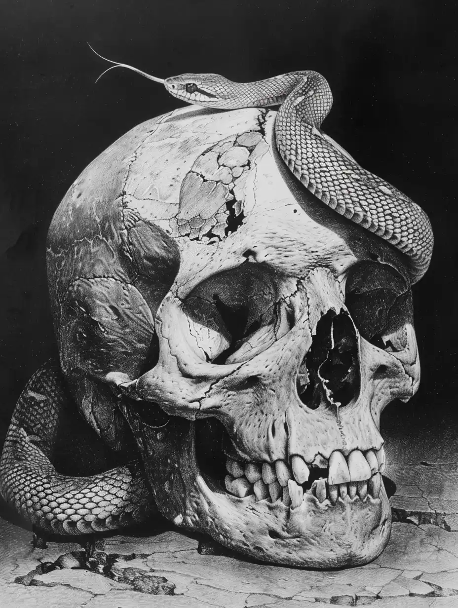 Realistic Skull with Snake