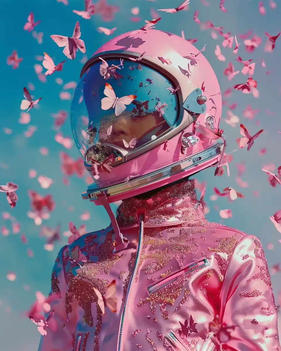 Fashionable Astronaut with Butterflies