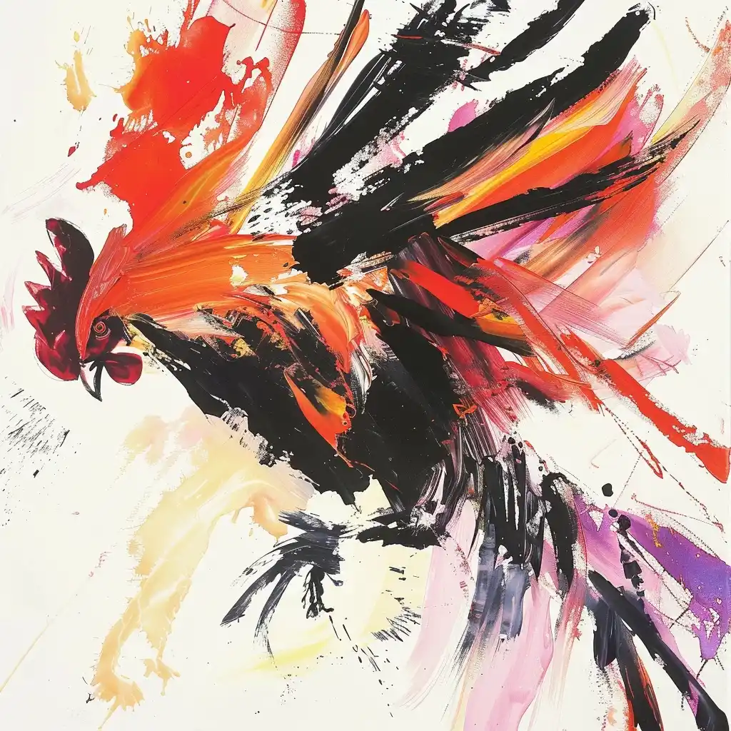 Fierce Rooster Fight Acrylic Expressionism