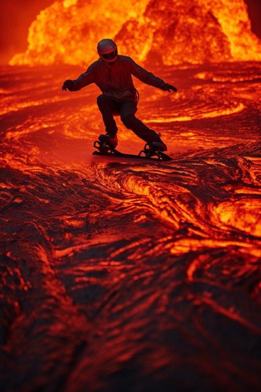 Surreal Skater Gliding on Molten Lava Caldera Close-Up