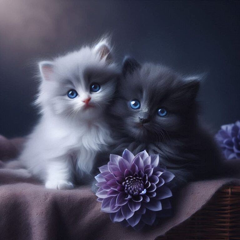 Two White Kittens with Indigo Dahlia Photography