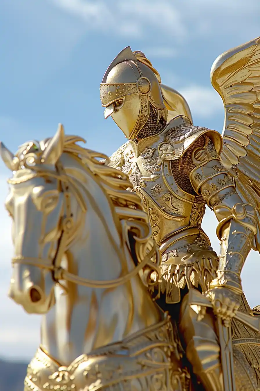 Golden Angel on Winged Horse