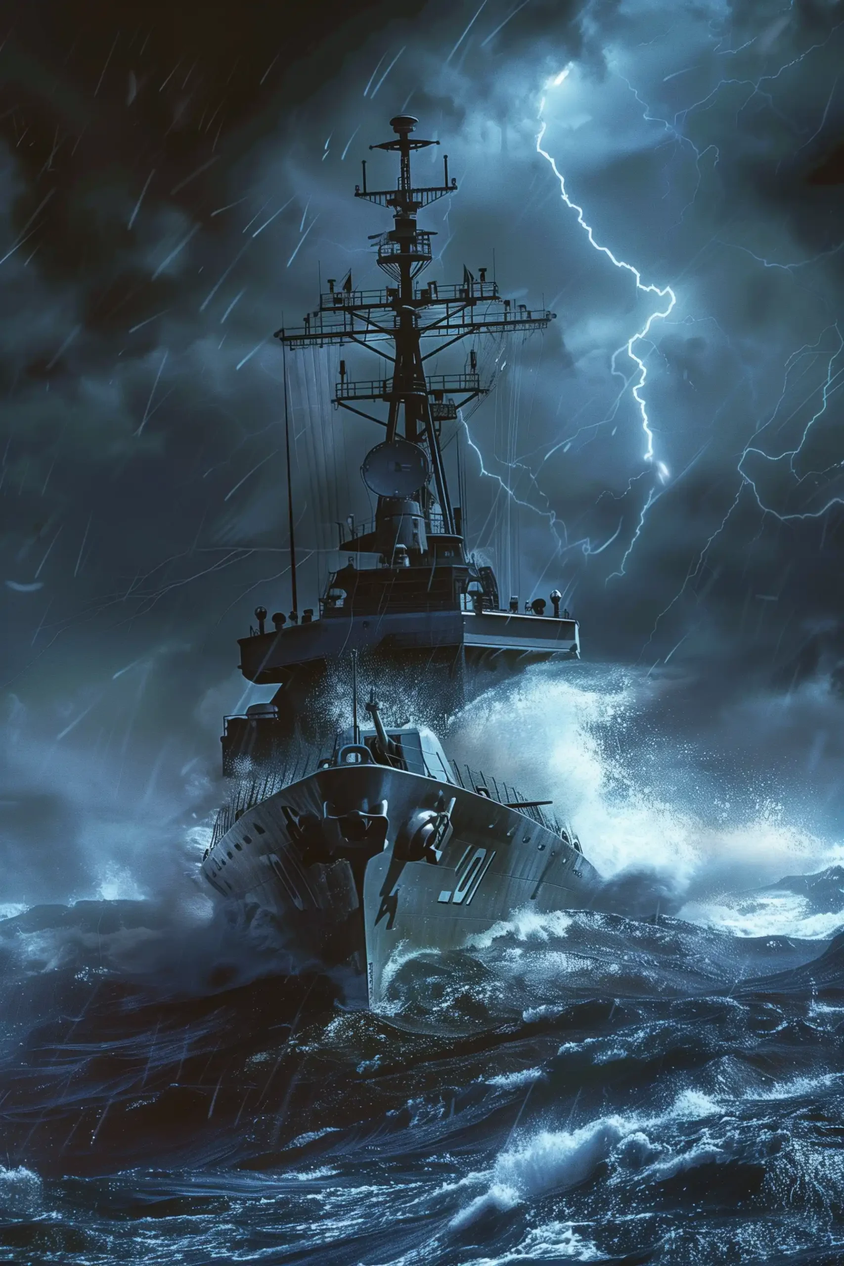 Thrilling Warship in Storm
