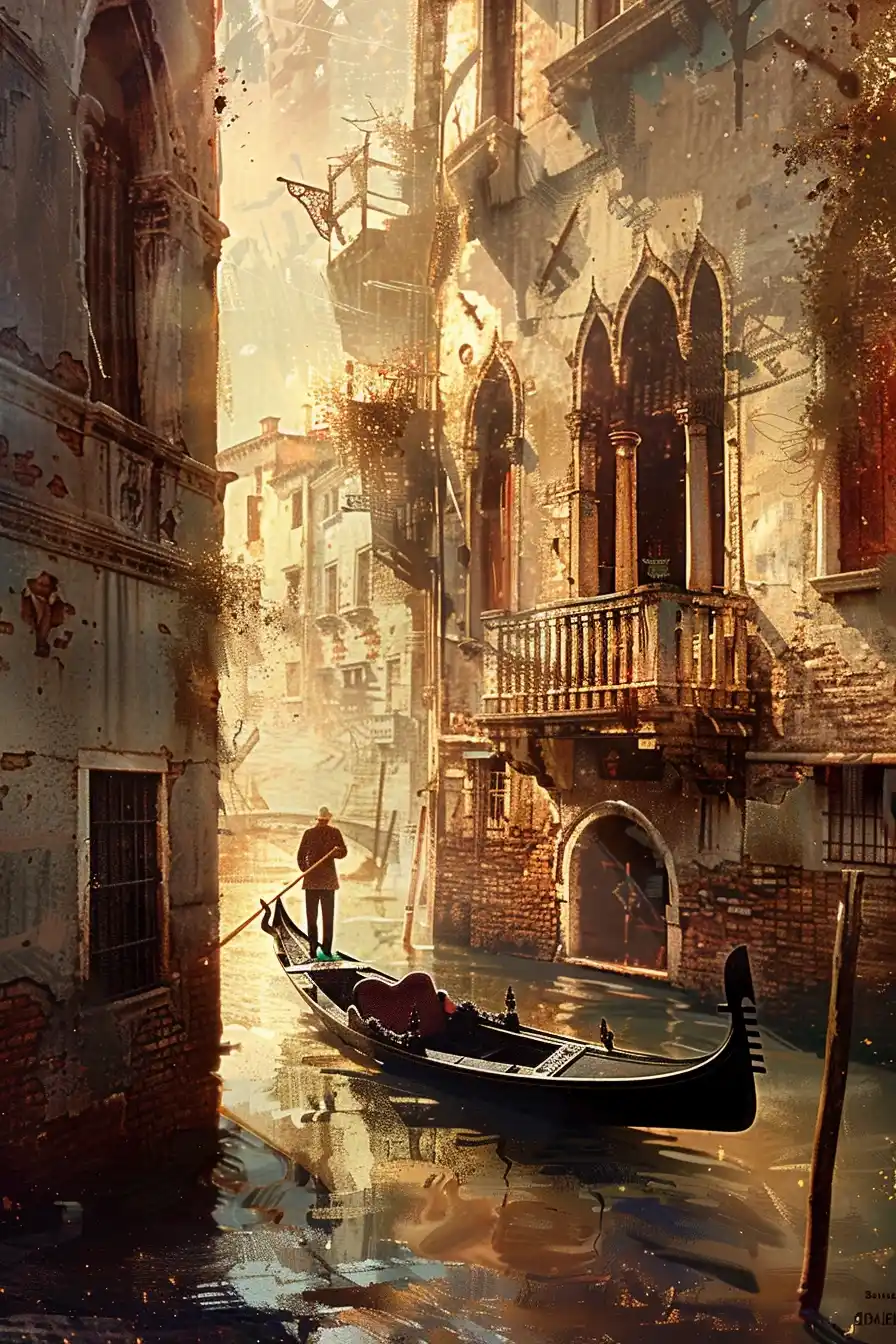 Vintage Venice Gondola Scene