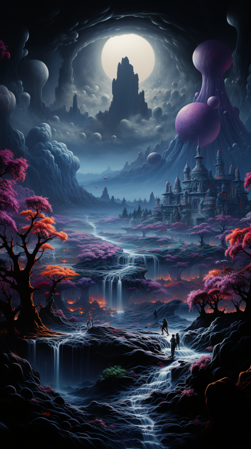 Hindu Gods Meditating over Surreal Bone Cities Dali Style