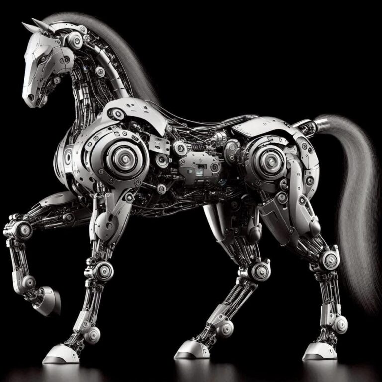 Sleek Futuristic Robot Figure Against Industrial Backdrop