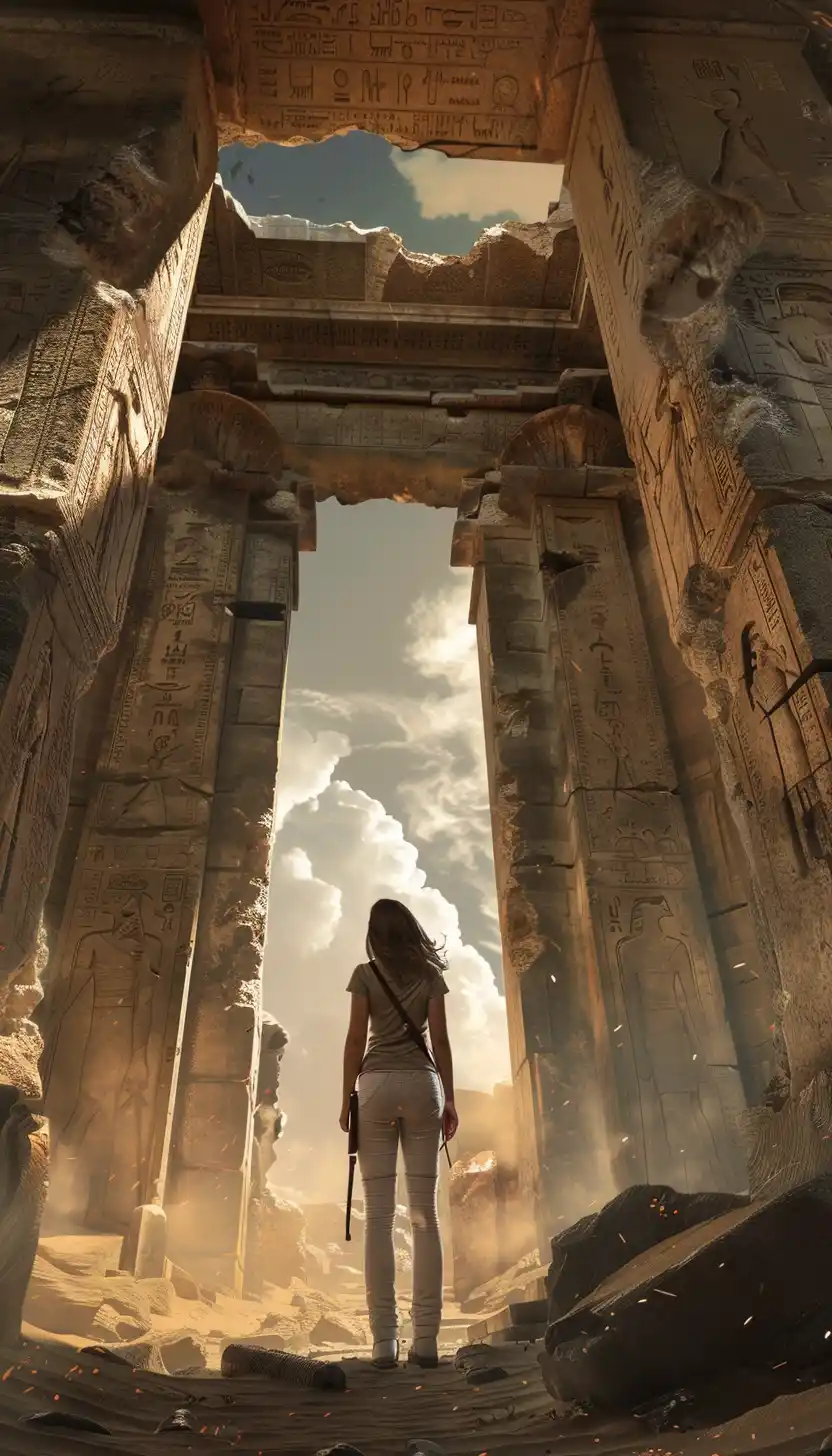 Realistic Archaeologist in Temple