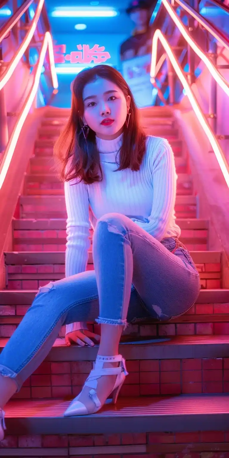 Confident Chinese Woman Staircase