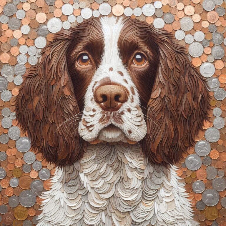 Springer Spaniel Portrait Made Entirely of Coins