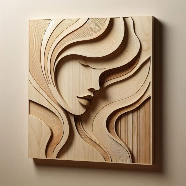 Abstract Wooden Wall Art of Female Face in Curved Panels
