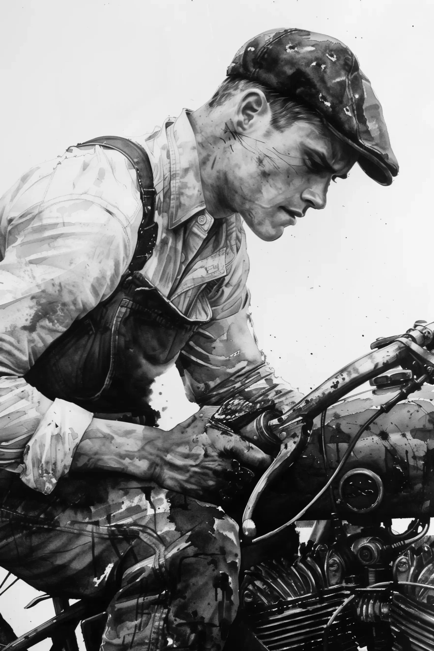 Detailed 1920s Motorcycle Repair