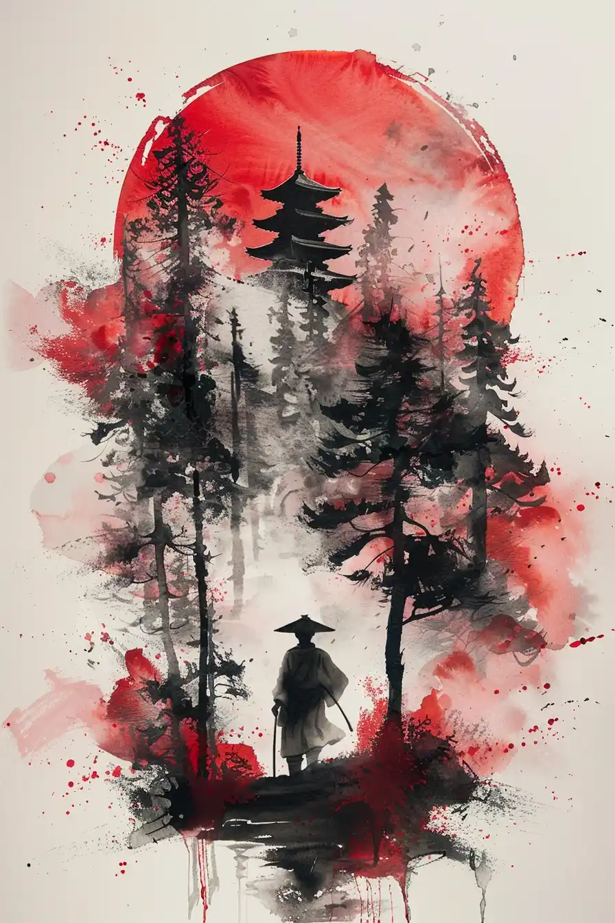 Watercolor Samurai Label