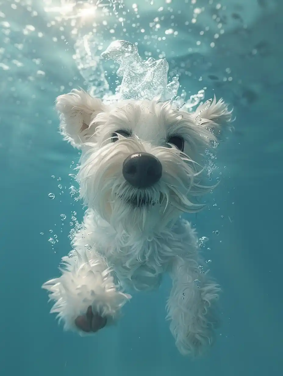 Furry Schnauzer Pool Dive