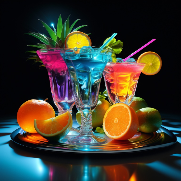 Fluorescent Tropical Fruit Cocktails in High-End Lounge