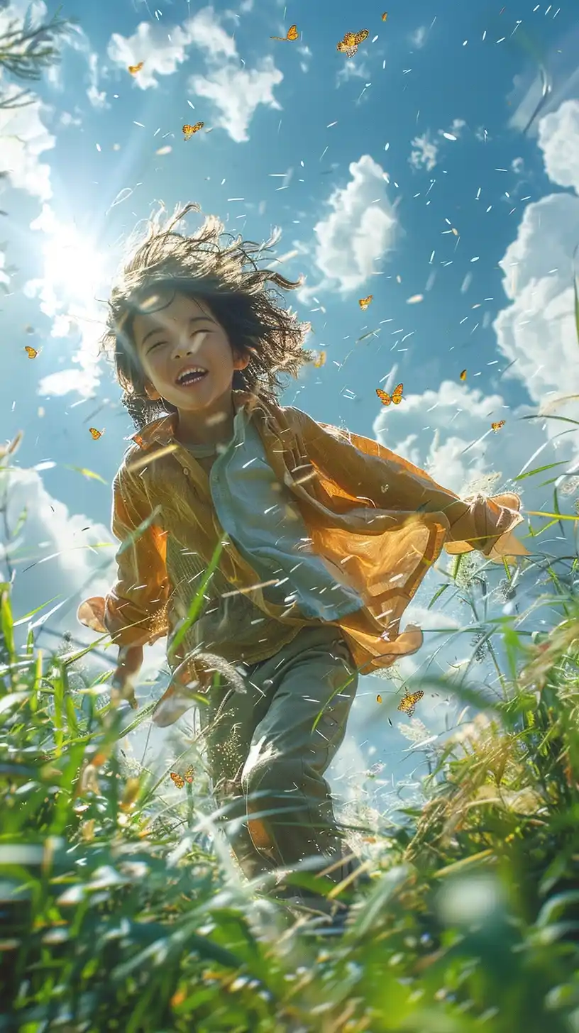 Realistic Child with Butterflies