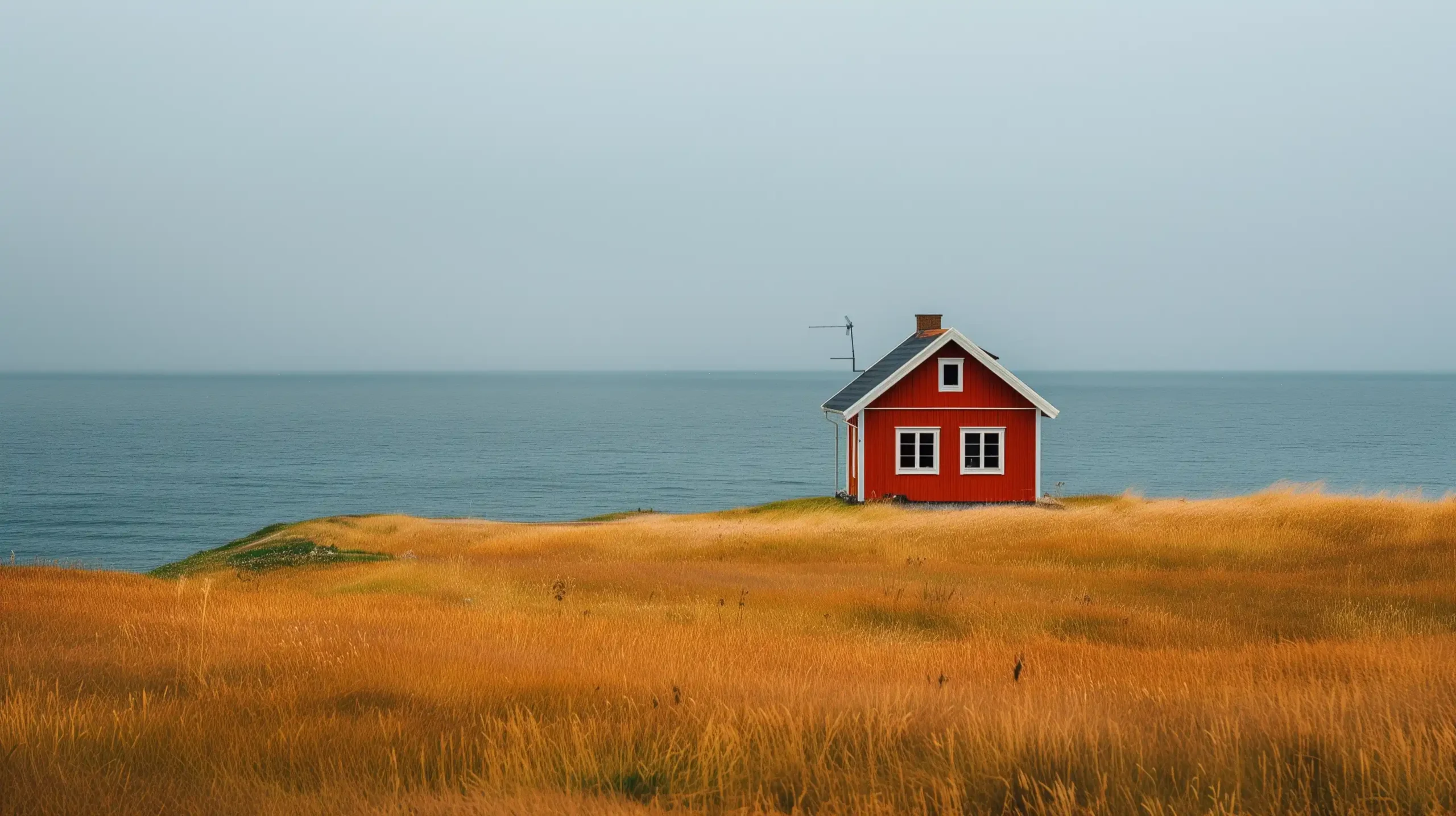 Minimal Red House by the Ocean