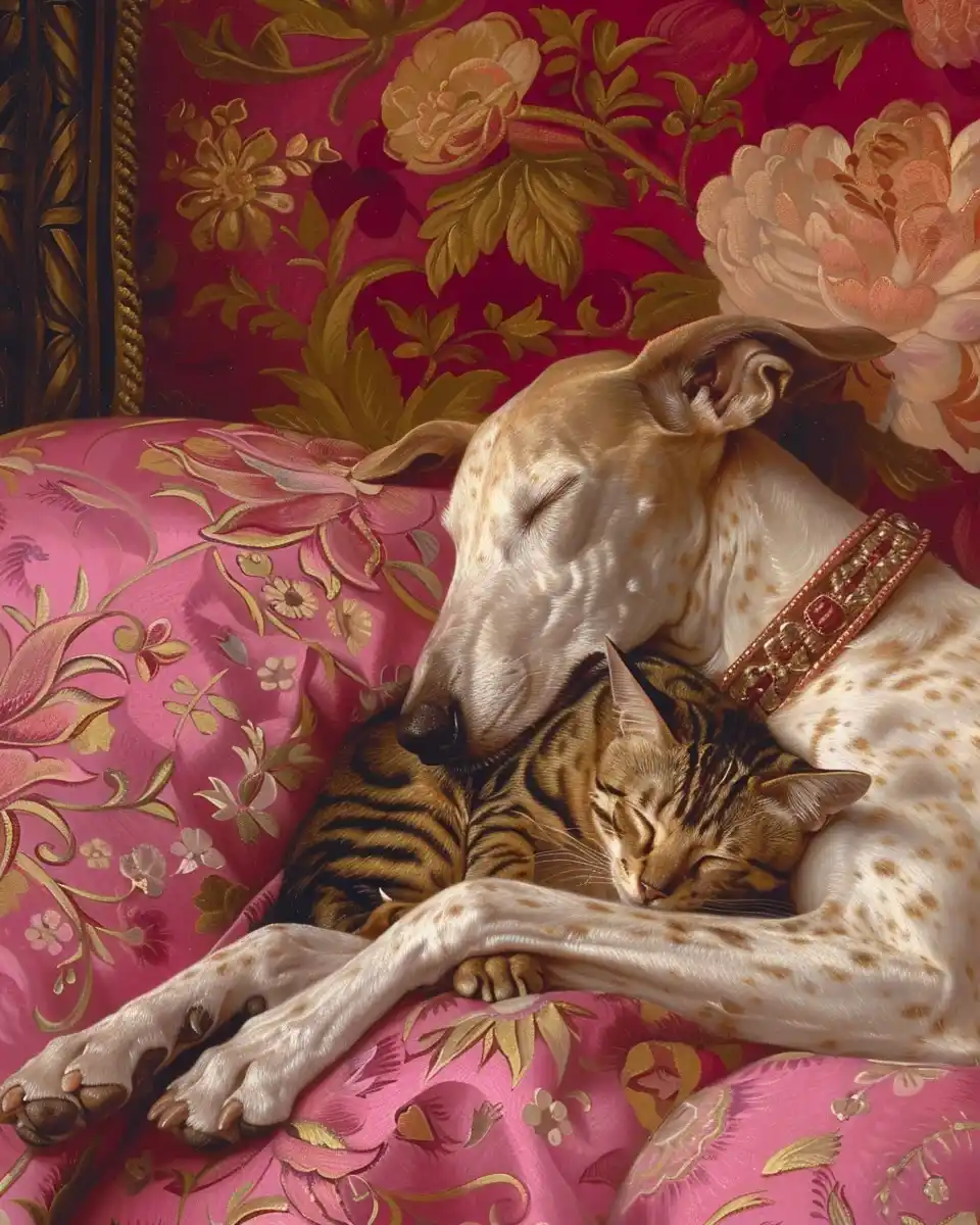 Rococo Greyhound and Cat