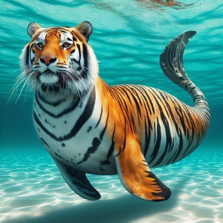 Surreal Tiger with Seal Body Hybrid Creature