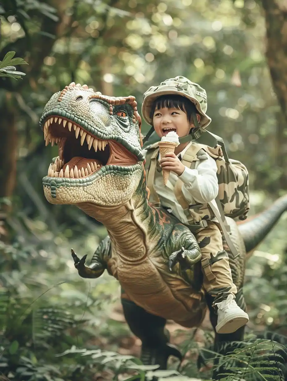 Surreal Child with T-Rex