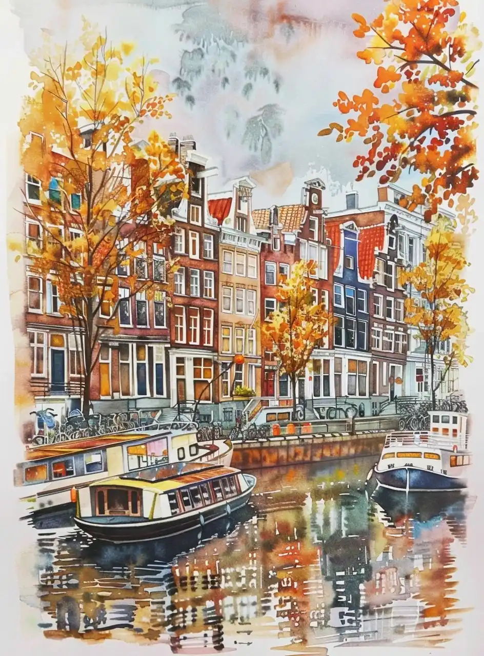 Watercolor Amsterdam in Autumn
