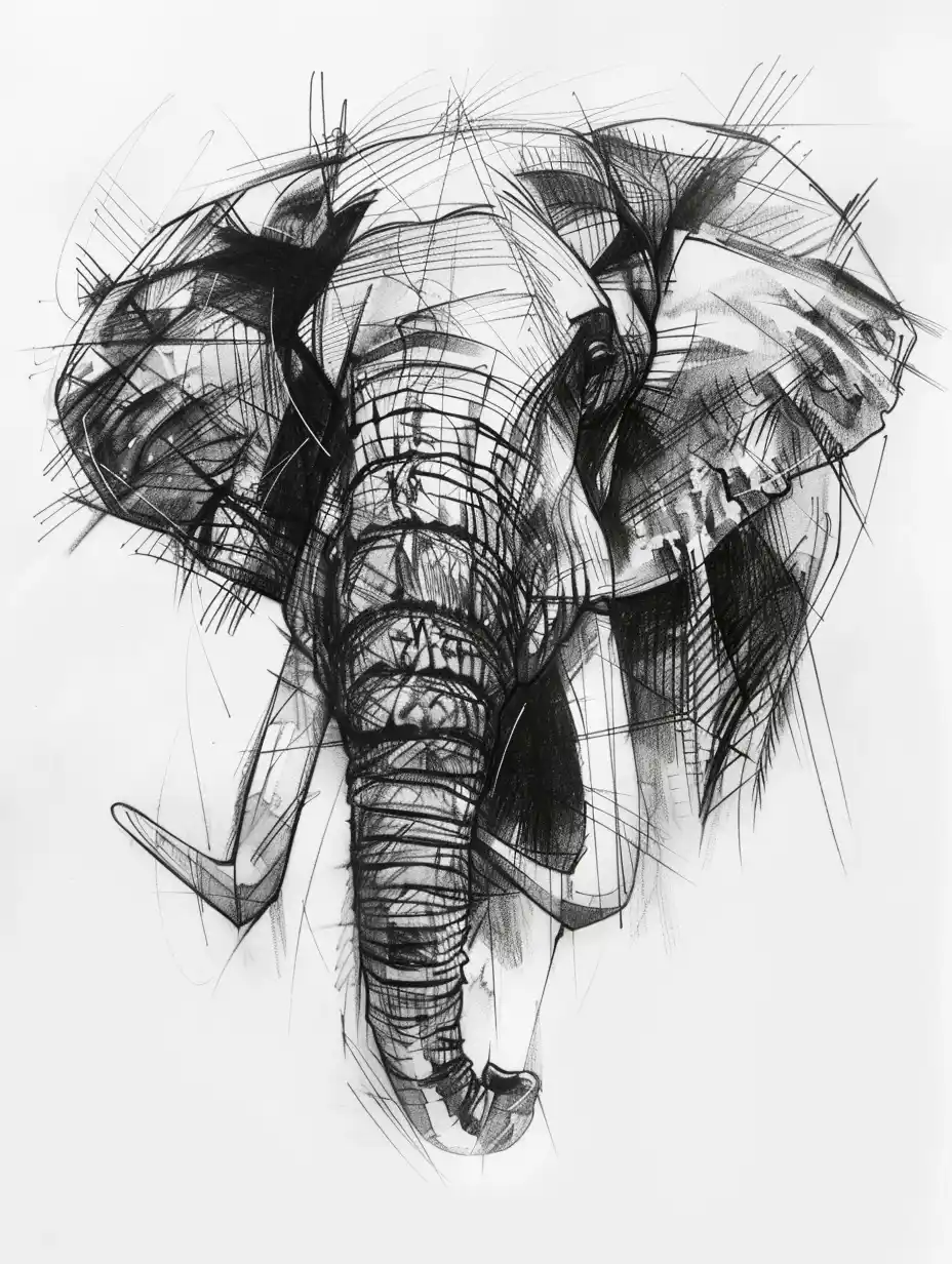 Realistic Tusked Elephant Sketch