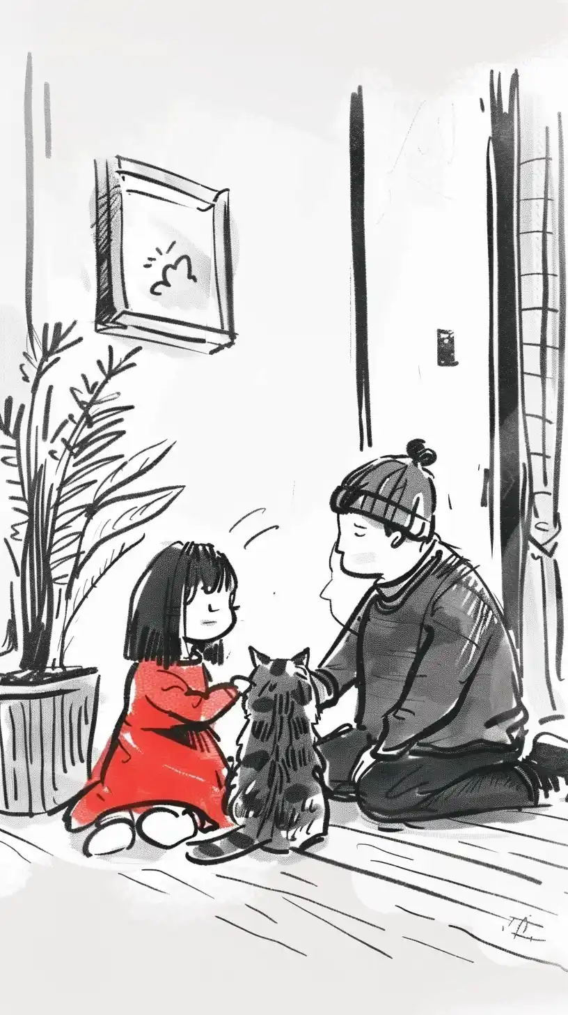 Line Art Family Cat Fun