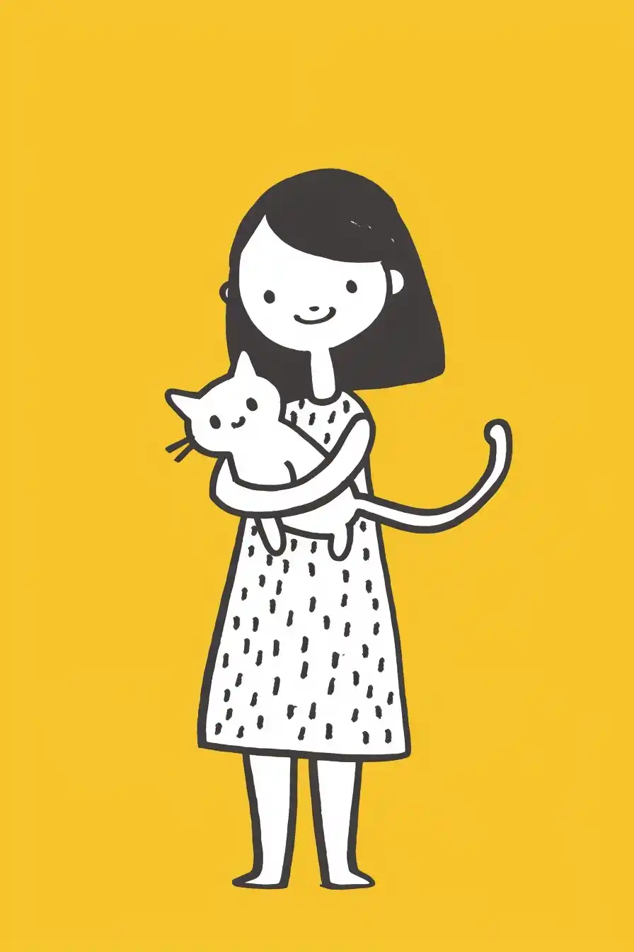 Doodle Girl with Kitten